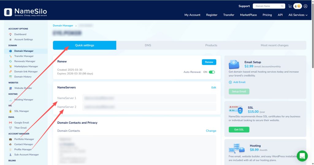 namesilo服务器修改